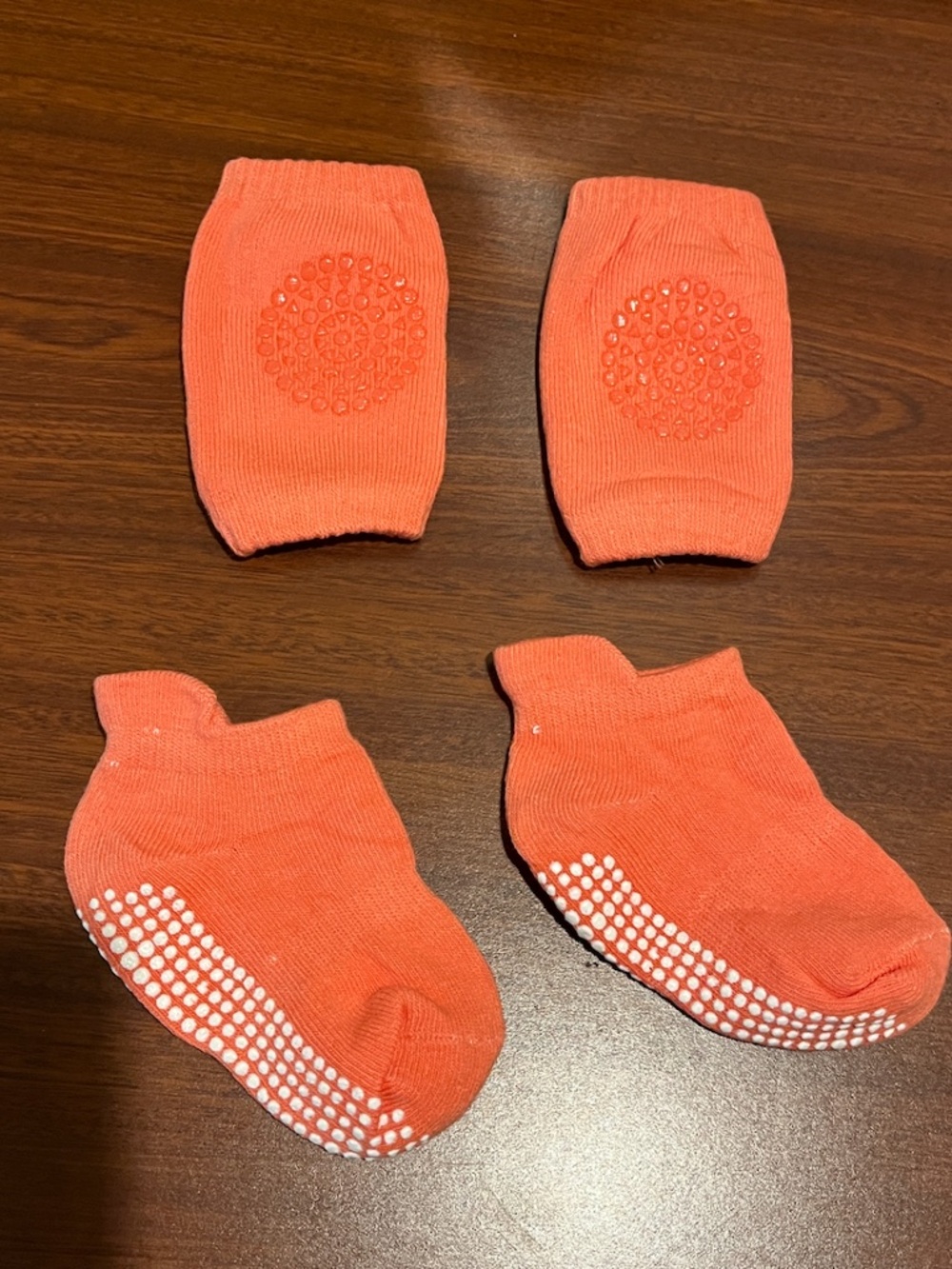 Coral Baby No-Skid Grip Socks & Crawling Knee Pads Set